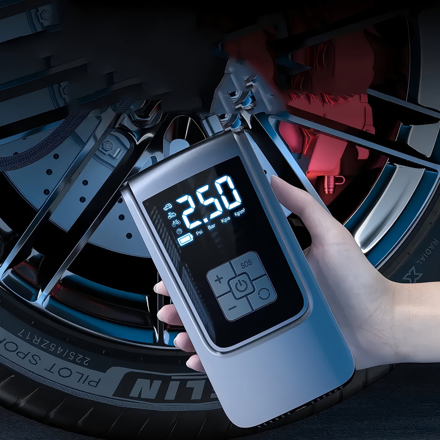 Portable Tire Inflator Air Compressor with Pressure Gauge - 150PSI Electric Pump with LED Flash Screen, 2000mAh Rechargeable Lithium Battery, USB Charging, for Cars, Motorcycles, Bicycles, Balls