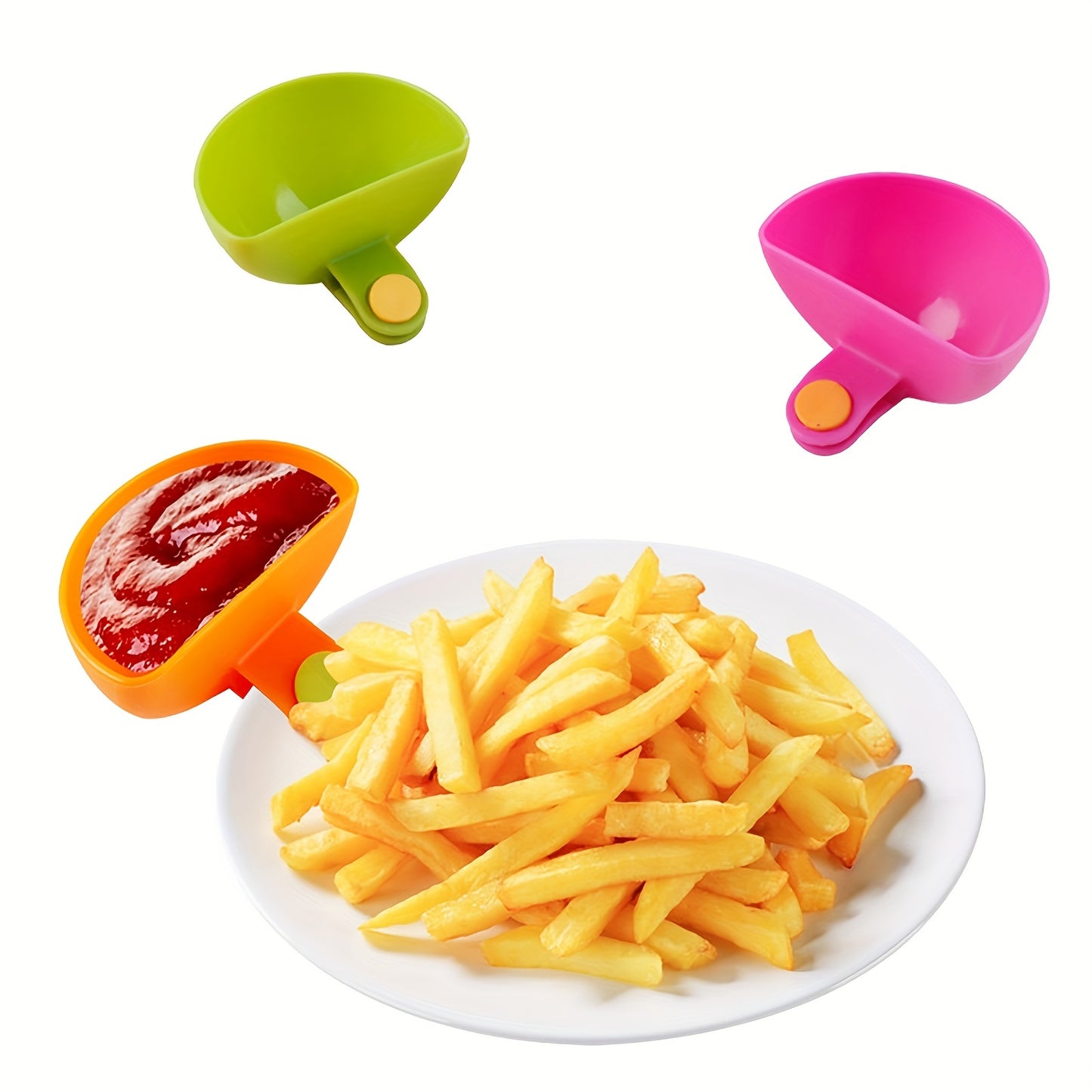 4pcs Colorful Plastic Dip Clip Bowl Plate Holders - Vibrant Green, Pink, Orange & Yellow - Durable PP Material, Dishwasher Safe, Perfect for Chips, Sauces, Veggies & Outdoor Gatherings