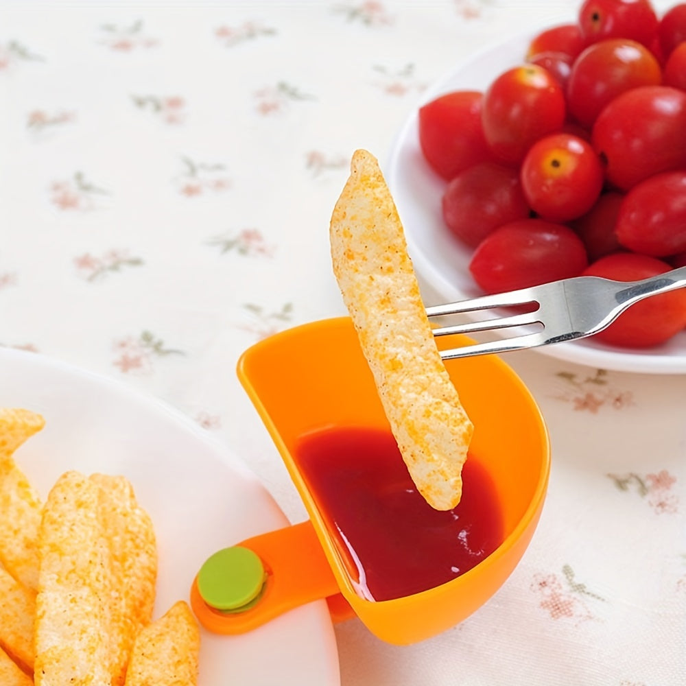 4pcs Colorful Plastic Dip Clip Bowl Plate Holders - Vibrant Green, Pink, Orange & Yellow - Durable PP Material, Dishwasher Safe, Perfect for Chips, Sauces, Veggies & Outdoor Gatherings