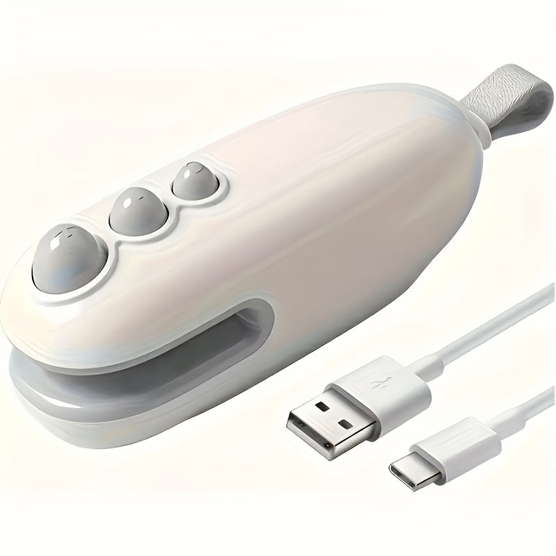 Compact USB Rechargeable Mini Bag Sealer & Cutter - Portable, Handheld Magnetic Heat Sealer for Food Preservation, Ideal for Office Use, 400-1.0mAh Lithium Battery, White, Snack Bag Sealing|Ergonomic Handheld Device|Glossy Wh
