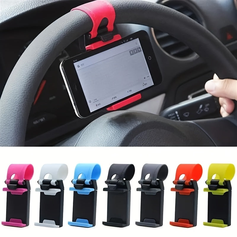 Universal Car Phone Holder, Plastic Steering Wheel Mount, Mobile-Phone Stand Support, Bike Clip Mount, Durable and Easy to Use
