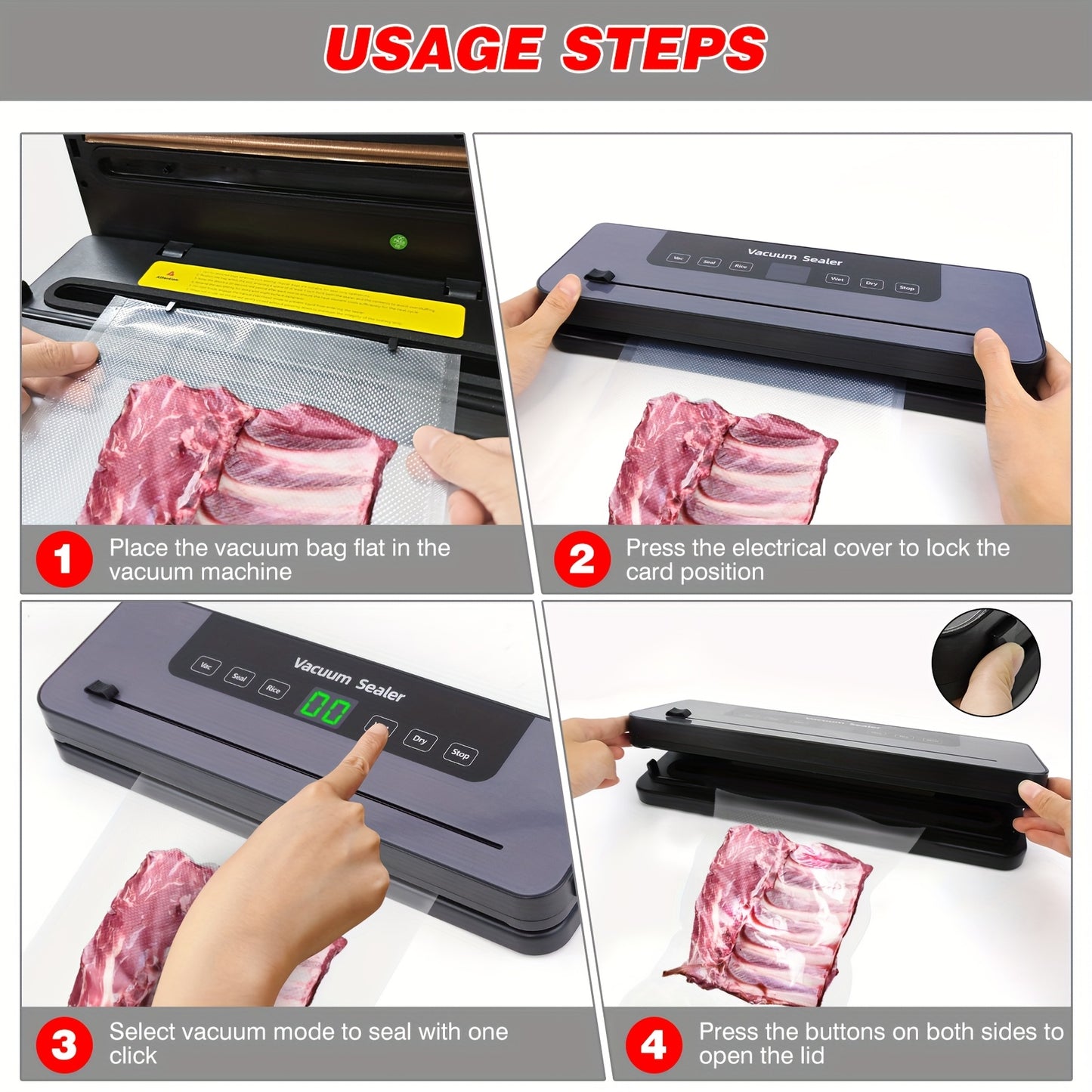 Commercial Vacuum Sealer Seals a Food Saver System for Meals with 10 Sealing Bags, 5 Modes, 65 KPA, to Keep Meat, Vegetables, Fruits, Grains Fresh, Without Battery