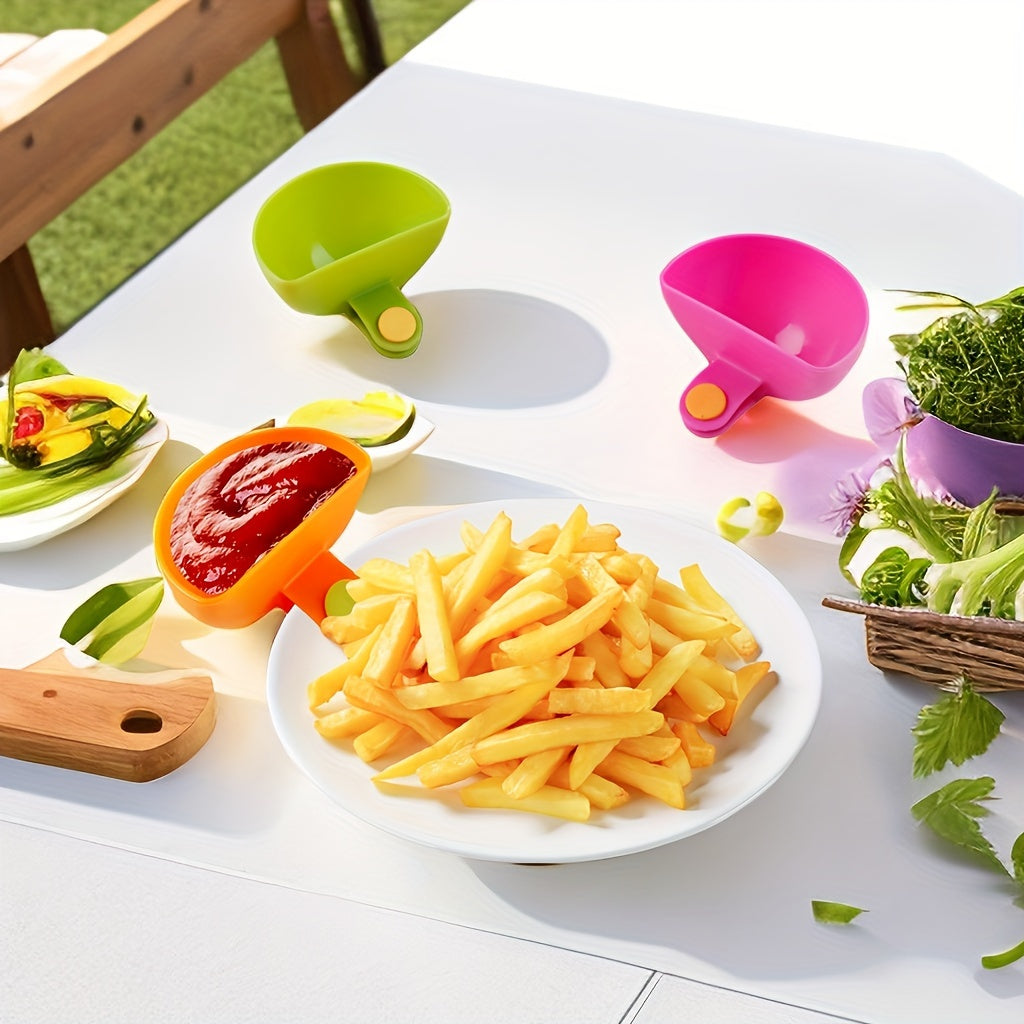 4pcs Colorful Plastic Dip Clip Bowl Plate Holders - Vibrant Green, Pink, Orange & Yellow - Durable PP Material, Dishwasher Safe, Perfect for Chips, Sauces, Veggies & Outdoor Gatherings