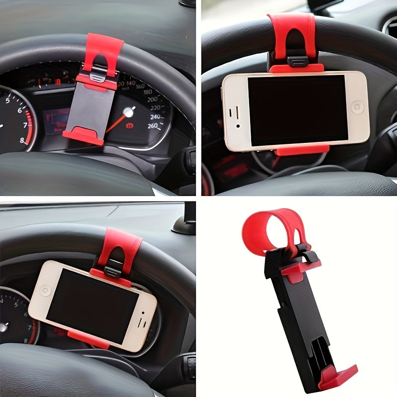 Universal Car Phone Holder, Plastic Steering Wheel Mount, Mobile-Phone Stand Support, Bike Clip Mount, Durable and Easy to Use