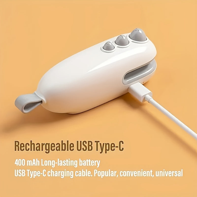 Compact USB Rechargeable Mini Bag Sealer & Cutter - Portable, Handheld Magnetic Heat Sealer for Food Preservation, Ideal for Office Use, 400-1.0mAh Lithium Battery, White, Snack Bag Sealing|Ergonomic Handheld Device|Glossy Wh