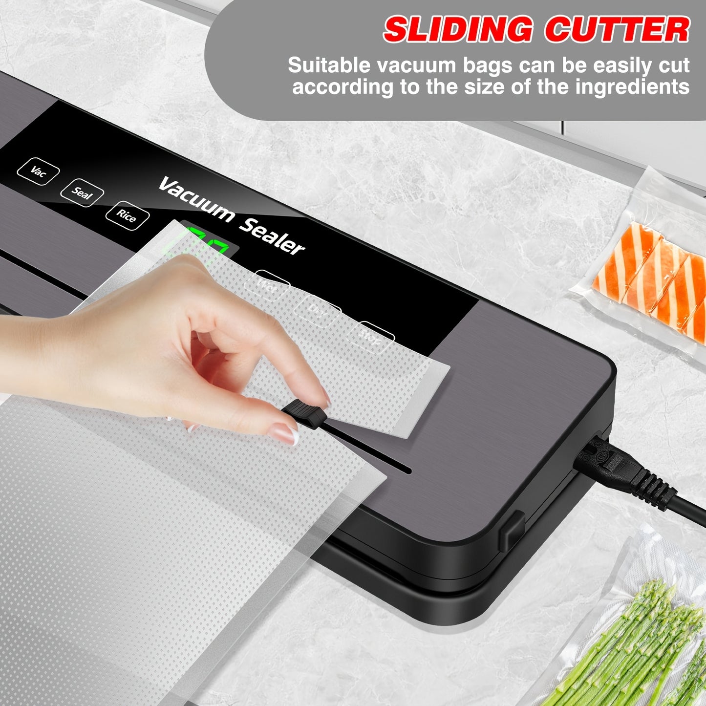 Commercial Vacuum Sealer Seals a Food Saver System for Meals with 10 Sealing Bags, 5 Modes, 65 KPA, to Keep Meat, Vegetables, Fruits, Grains Fresh, Without Battery