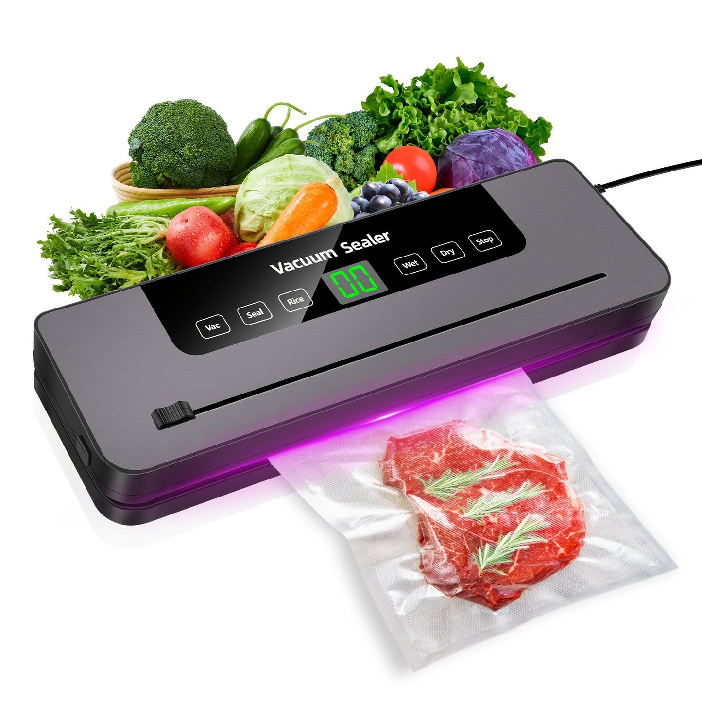 Commercial Vacuum Sealer Seals a Food Saver System for Meals with 10 Sealing Bags, 5 Modes, 65 KPA, to Keep Meat, Vegetables, Fruits, Grains Fresh, Without Battery
