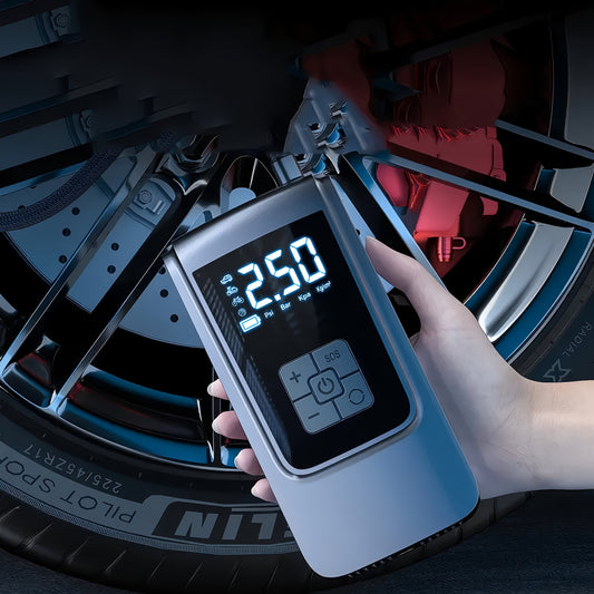 Portable Tire Inflator Air Compressor with Pressure Gauge - 150PSI Electric Pump with LED Flash Screen, 2000mAh Rechargeable Lithium Battery, USB Charging, for Cars, Motorcycles, Bicycles, Balls
