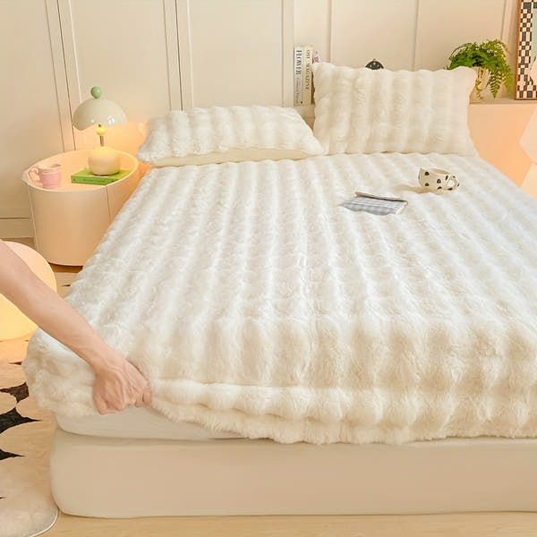 1pc Autumn/Winter Thickened Bubble Fitted Sheet, Mattress Protector with 360° Plush Padding, Soft and Breathable Light Beige-Friendly Moisture-Wicking, Bedding Accessories, Cozy Sleep, Plush Padding, Breathable Fabric, Mattr