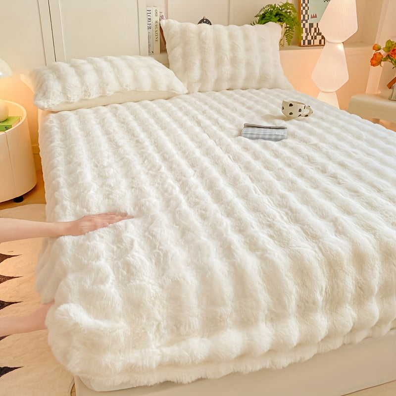 1pc Autumn/Winter Thickened Bubble Fitted Sheet, Mattress Protector with 360° Plush Padding, Soft and Breathable Light Beige-Friendly Moisture-Wicking, Bedding Accessories, Cozy Sleep, Plush Padding, Breathable Fabric, Mattr