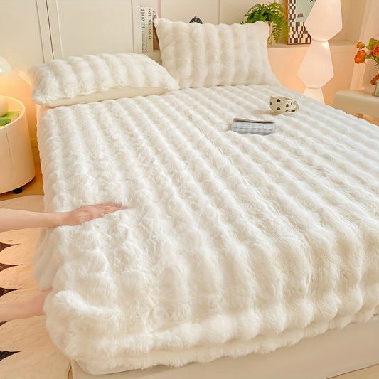 1pc Autumn/Winter Thickened Bubble Fitted Sheet, Mattress Protector with 360° Plush Padding, Soft and Breathable Light Beige-Friendly Moisture-Wicking, Bedding Accessories, Cozy Sleep, Plush Padding, Breathable Fabric, Mattr