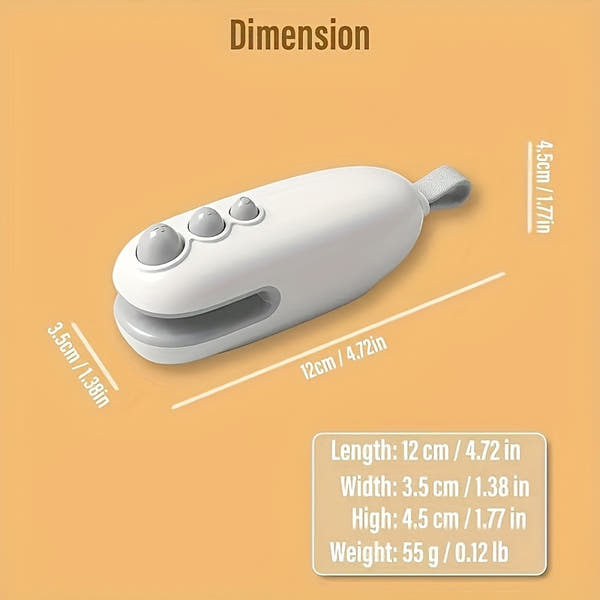Compact USB Rechargeable Mini Bag Sealer & Cutter - Portable, Handheld Magnetic Heat Sealer for Food Preservation, Ideal for Office Use, 400-1.0mAh Lithium Battery, White, Snack Bag Sealing|Ergonomic Handheld Device|Glossy Wh