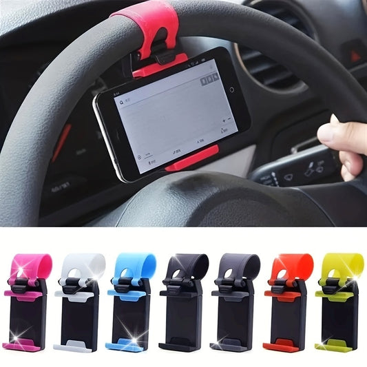 Universal Car Phone Holder, Plastic Steering Wheel Mount, Mobile-Phone Stand Support, Bike Clip Mount, Durable and Easy to Use