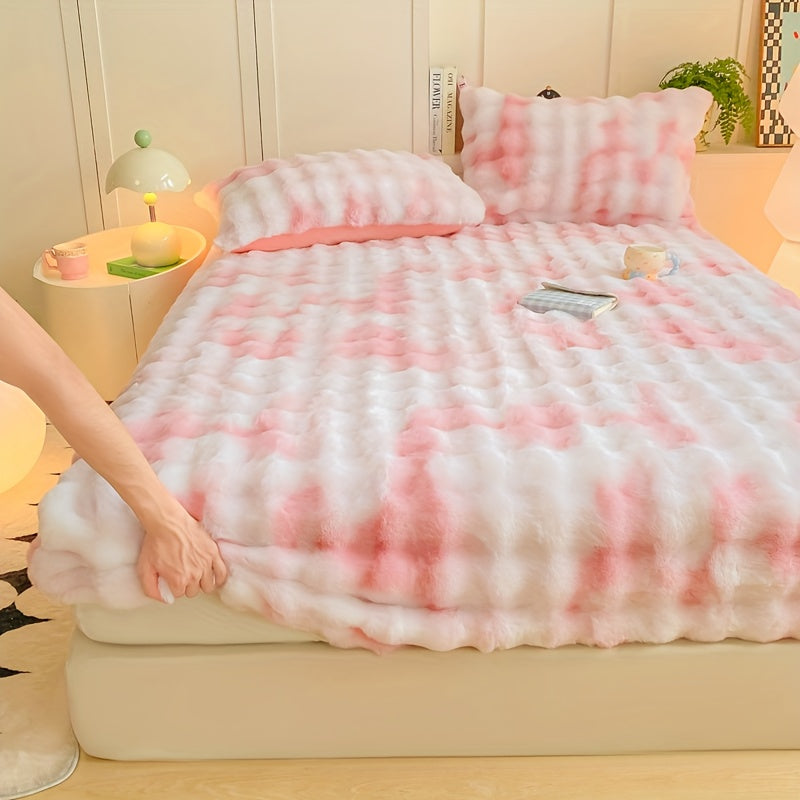 1pc Autumn/Winter Thickened Bubble Fitted Sheet, Mattress Protector with 360° Plush Padding, Soft and Breathable Light Beige-Friendly Moisture-Wicking, Bedding Accessories, Cozy Sleep, Plush Padding, Breathable Fabric, Mattr