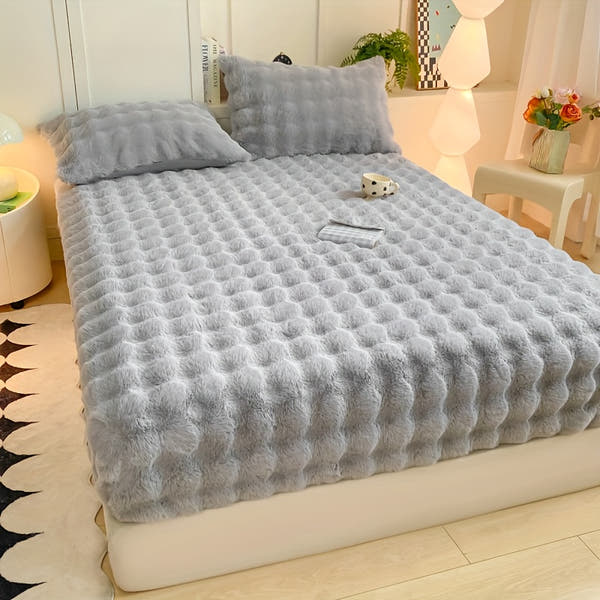 1pc Autumn/Winter Thickened Bubble Fitted Sheet, Mattress Protector with 360° Plush Padding, Soft and Breathable Light Beige-Friendly Moisture-Wicking, Bedding Accessories, Cozy Sleep, Plush Padding, Breathable Fabric, Mattr