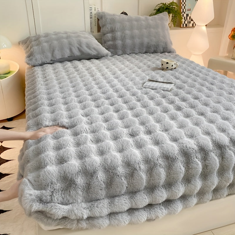 1pc Autumn/Winter Thickened Bubble Fitted Sheet, Mattress Protector with 360° Plush Padding, Soft and Breathable Light Beige-Friendly Moisture-Wicking, Bedding Accessories, Cozy Sleep, Plush Padding, Breathable Fabric, Mattr