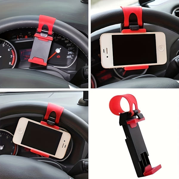 Universal Car Phone Holder, Plastic Steering Wheel Mount, Mobile-Phone Stand Support, Bike Clip Mount, Durable and Easy to Use