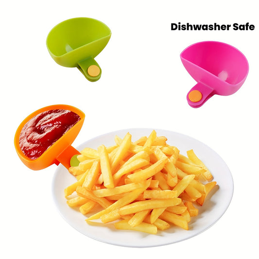 4pcs Colorful Plastic Dip Clip Bowl Plate Holders - Vibrant Green, Pink, Orange & Yellow - Durable PP Material, Dishwasher Safe, Perfect for Chips, Sauces, Veggies & Outdoor Gatherings