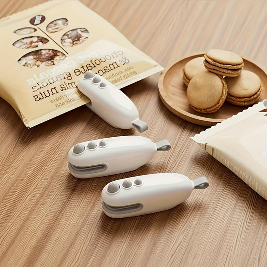 Compact USB Rechargeable Mini Bag Sealer & Cutter - Portable, Handheld Magnetic Heat Sealer for Food Preservation, Ideal for Office Use, 400-1.0mAh Lithium Battery, White, Snack Bag Sealing|Ergonomic Handheld Device|Glossy Wh