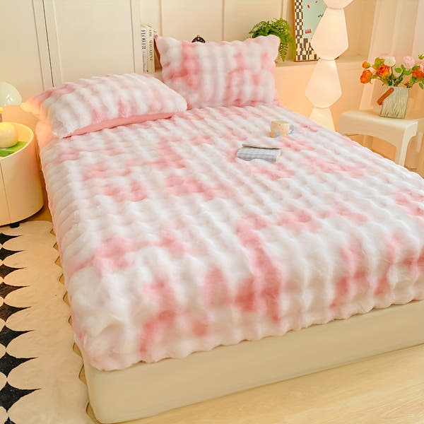 1pc Autumn/Winter Thickened Bubble Fitted Sheet, Mattress Protector with 360° Plush Padding, Soft and Breathable Light Beige-Friendly Moisture-Wicking, Bedding Accessories, Cozy Sleep, Plush Padding, Breathable Fabric, Mattr